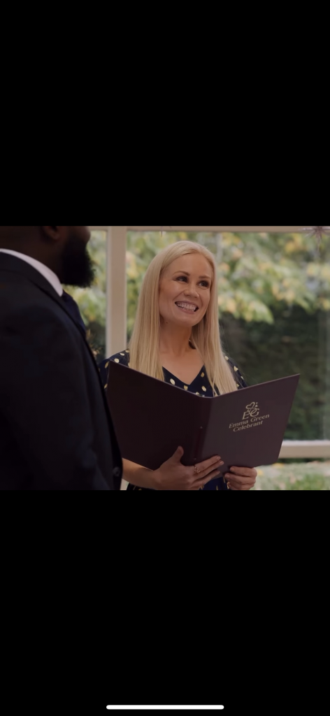 Emma Green Celebrant officiating a wedding ceremony in The Lion and Swan, Congleton